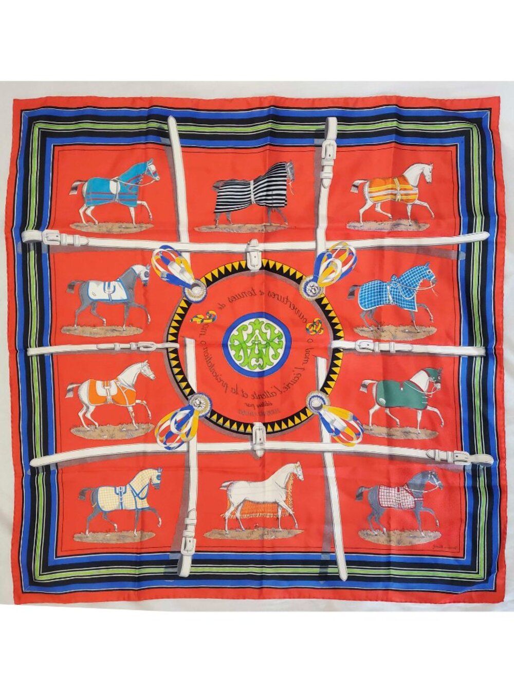 Hermes VTG Silk Scarf Carre 90 "Couvertures et Tenues de Jour" Red Silk Scarf - Picture 7 of 9